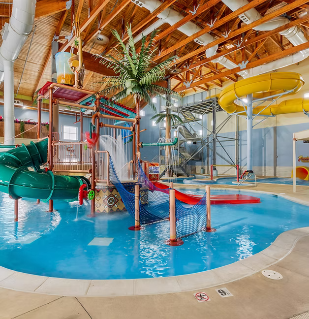 Upper deck overlooking the water park pools